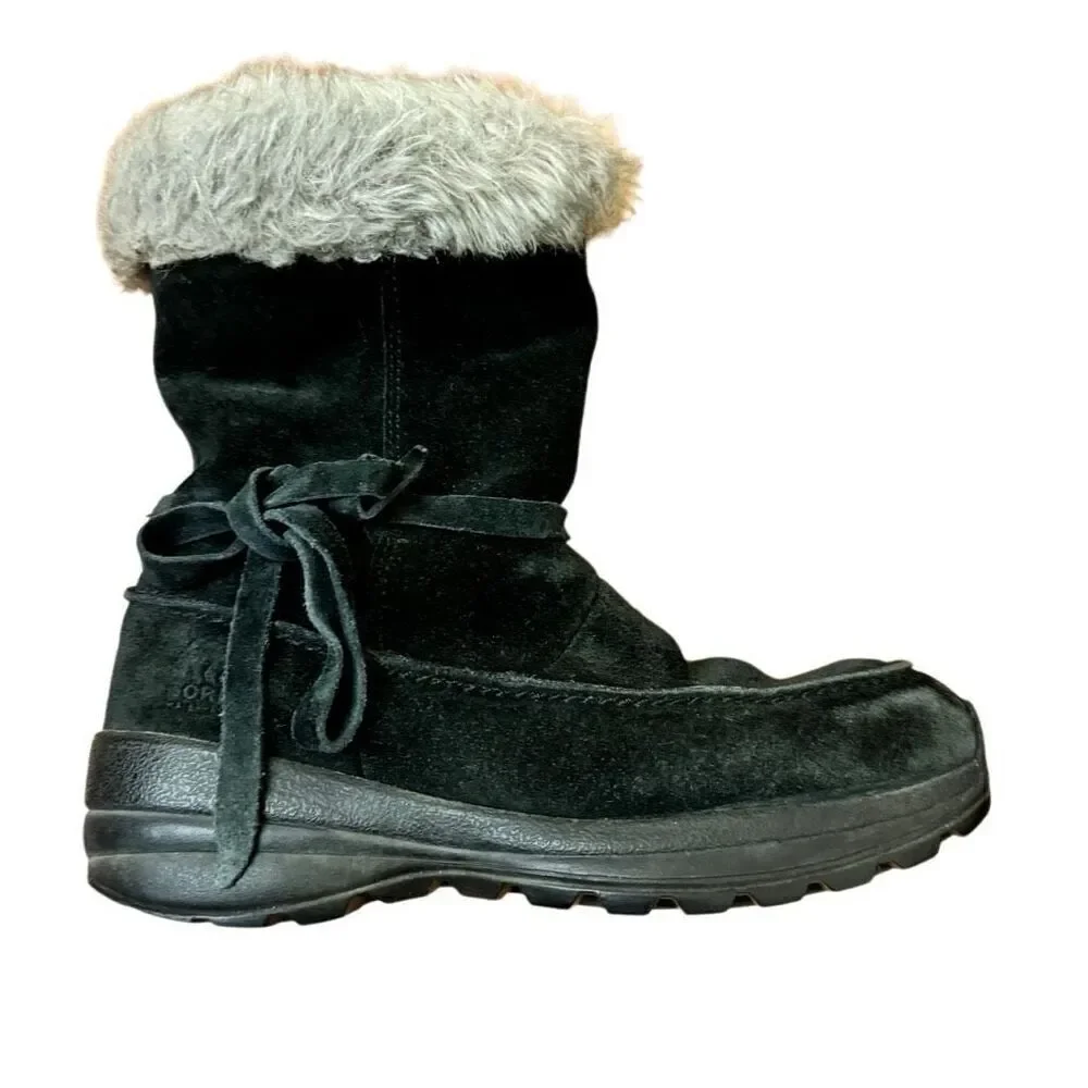 Sorel Northern Lite Tall Black Suede Boots Side Zip Size 6.5 Women’s